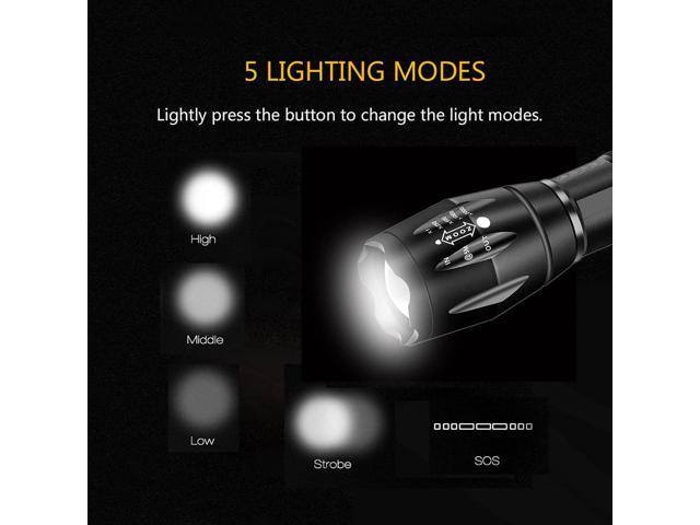 Military Grade Flashlight High Lumen 5 Modes Water Resistant LED Tactical Torch Flash Light, 2 Pack