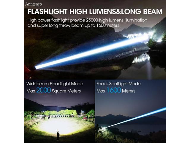 Flashlights High Lumens, 25000lm Super Bright Flashlight USB Rechargeable-1600Meter Long Beam LED Flashlights(Included Battery)- Zoomable Spotligh...
