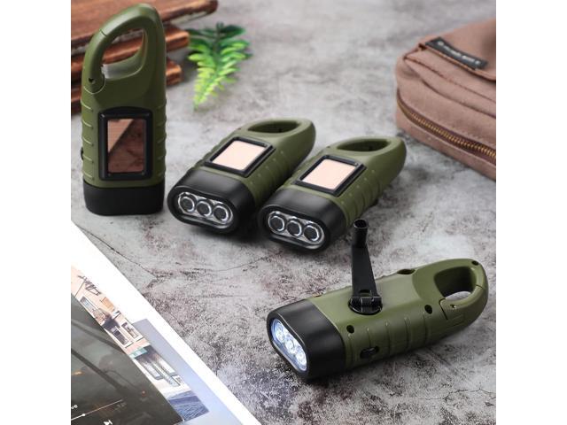 4 Pieces Hand Crank Solar Powered Flashlight LED Rechargeable Flashlight Survival Emergency Hand Crank Lantern Snap Carabiner Torch for Outdoor...