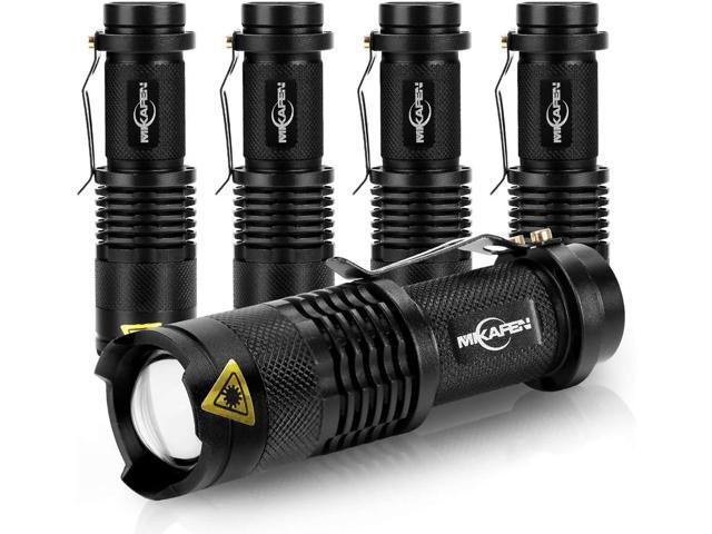 5 Pack Mini Flashlights LED Flashlight 300lm Adjustable Focus Zoomable Light (Black)