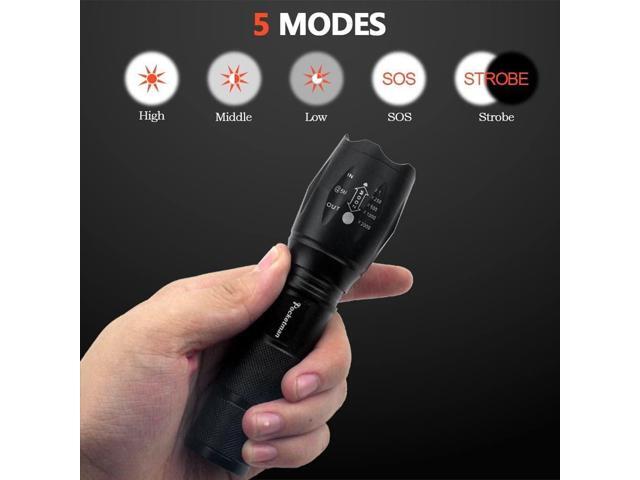 Pocketman 5 Pack, Led Tactical Flashlight Water Resistant Handheld Torch with 5 Modes and Adjustable Focus