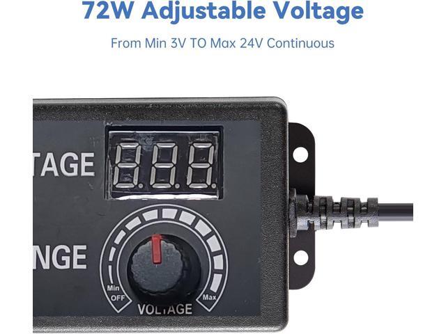 3V-24V 3A 72W Power Supply Adjustable DC from 3V to 24V Variable Universal Continuous AC/DC Adapter 100V-240V AC to DC Converter with 8 Tips.