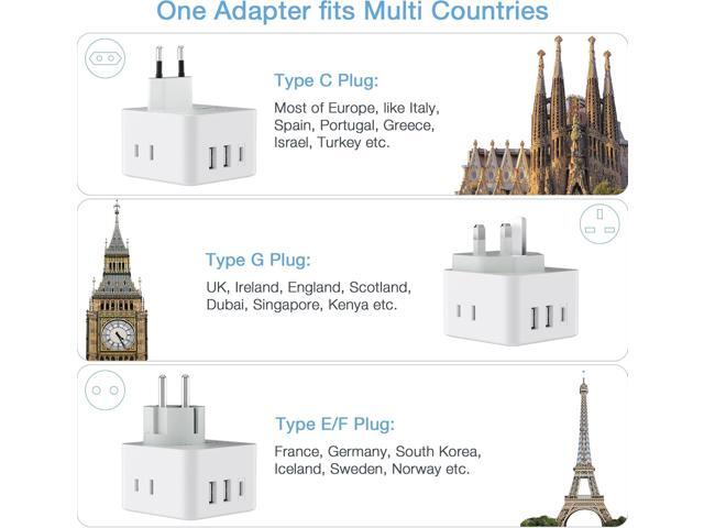 TESSAN All European UK Travel Plug Adapter Kit, International Detachable with 3 Outlet 3 USB Charger (1 USB C), Type C/G/E/F EU Ireland Power...