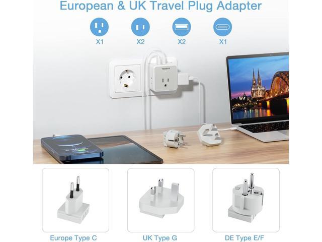 TESSAN All European UK Travel Plug Adapter Kit, International Detachable with 3 Outlet 3 USB Charger (1 USB C), Type C/G/E/F EU Ireland Power...