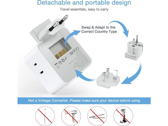 TESSAN All European UK Travel Plug Adapter Kit, International Detachable with 3 Outlet 3 USB Charger (1 USB C), Type C/G/E/F EU Ireland Power...