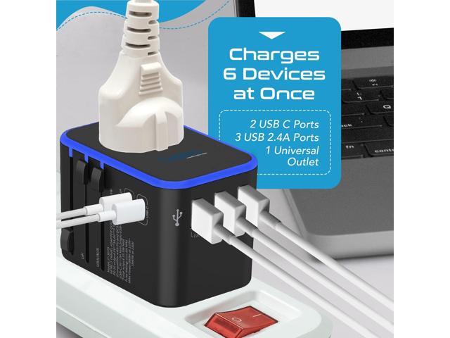 Ceptics Universal Travel Adapter, 35W International Power Adapter with PD & QC 3.0 Dual USB-C, 3 USB Travel Adapter Worldwide, Type I C G A Outlets...