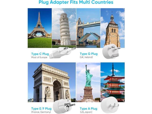 European Travel Plug Adapter, Olcorife Power Strip with EU UK US Plug Adapter, 8 Outlets 4 USB Ports with 5ft Extension Cord, International Power...