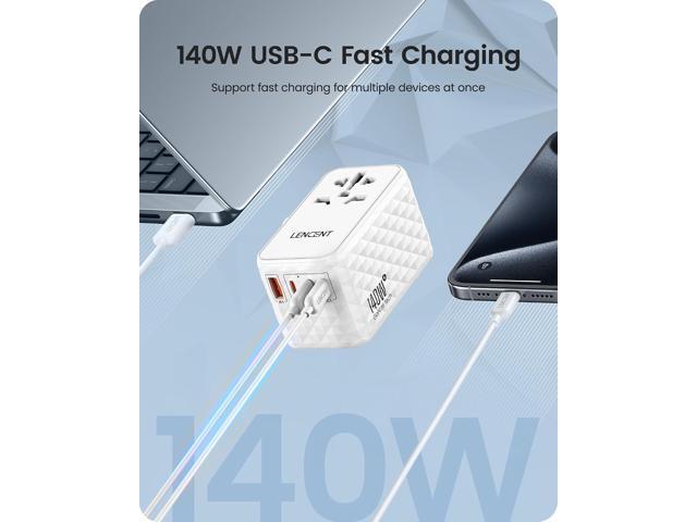 LENCENT 140W International Travel Adapter, GaN Universal Travel Adapter with 1 USB-A & 3 Type C Power Adapter, Fast Charger for Phone,Laptops,...