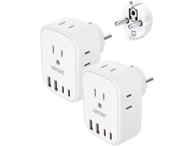LENCENT 2 Pack Germany France Travel Power Adapter, Schuko Type E/F Power Plug Adaptor with 4 USB Ports(2 Type C), 4 Outlet Converter, US to EU...