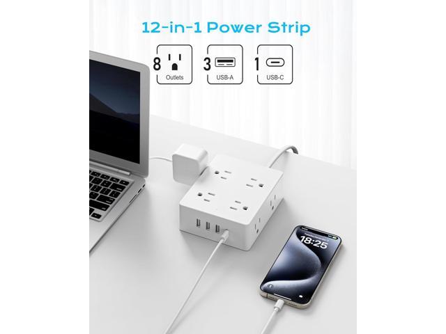 European Travel Plug Adapter, Olcorife Power Strip with EU UK US Plug Adapter, 8 Outlets 4 USB Ports with 5ft Extension Cord, International Power...
