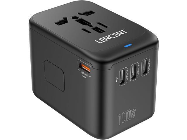 LENCENT 100W International Travel Adapter, GaN Universal Travel Adapter with 1 USB-A & 4 Type C Power Adapter, Fast Charger for Phone,Laptops,.