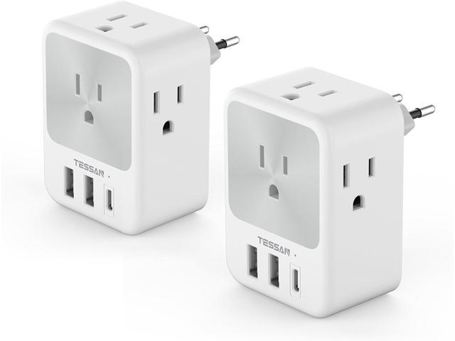 European Travel Plug Adapter 2 Packs, TESSAN Europe International Power Adaptor with 4 Outlets 3 USB Charging Ports (1 USB C), Type C Plug for...