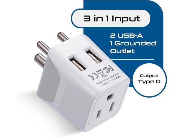 Ceptics India, Nepal, Bangladesh Travel Adapter Plug with Dual USB - Type D - Usa Input - Ultra Compact - Safe Grounded Perfect for Cell Phones,...