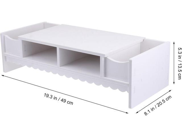 STOBOK Monitor Stand with Drawer Laptop PC Monitor Riser Rack Holder Desk Organizer Tabletop Storage Cabinet Wooden White