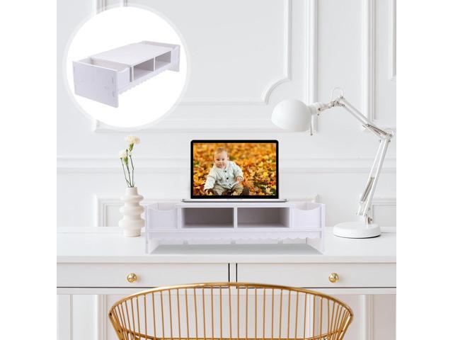 STOBOK Monitor Stand with Drawer Laptop PC Monitor Riser Rack Holder Desk Organizer Tabletop Storage Cabinet Wooden White