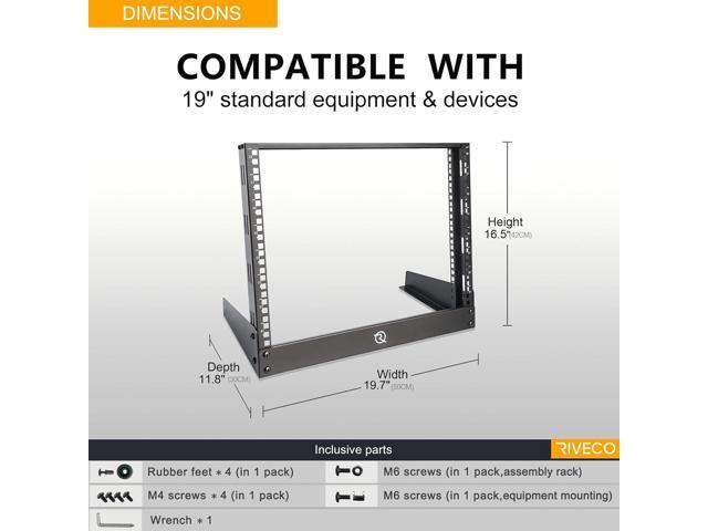 RIVECO 8U Desktop Rack for Network & Audio, 19 Inch 2 Post Open Frame Cabinet with Reinforced Beam, Free Standing Tabletop Racks for IT Server...