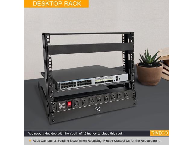 RIVECO 8U Desktop Rack for Network & Audio, 19 Inch 2 Post Open Frame Cabinet with Reinforced Beam, Free Standing Tabletop Racks for IT Server...