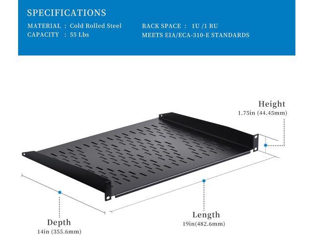 RackPath 1U Cantilever Universal Rack Shelf - 14in Deep Rackmount shelf for 19 AV/Network Equipment Racks 55lbs Capacity - 2Pack
