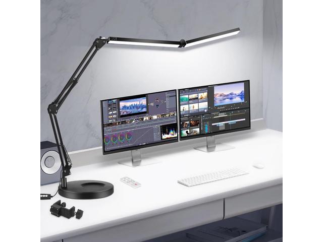Toolour LED Desk Lamps for Home Office 2 in 1 Double Head Desk Lamp with Clamp Base,Remote Control,Dimmable Architect Clip on Desktop Computer...