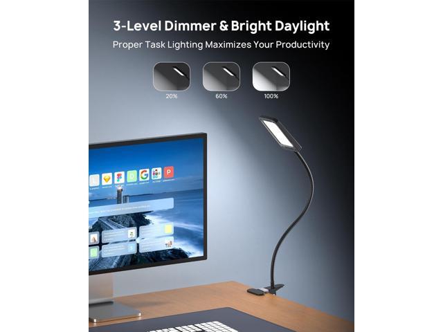 TROND LED Desk Lamp with Clamp, 1000LM Super Bright 3-Level Dimmable Desk Light 6000K Daylight, Extra-Long Flexible Gooseneck Clip on Light,...