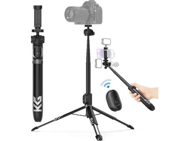 KraftGeek Vlogging Tripod for iPhone & Camera, 60 Phone Tripod Stand 3 Cold Shoes, Phone & Camera Tripod, 1/4' Mount, 360° Ball Head, Extendable...