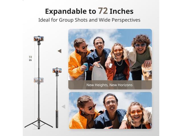 Sensyne 72' Extendable Tripod for iPhone & Selfie Stick with Detachable Phone Holder & Wireless Remote, Compatible with All Cell Phones, Black