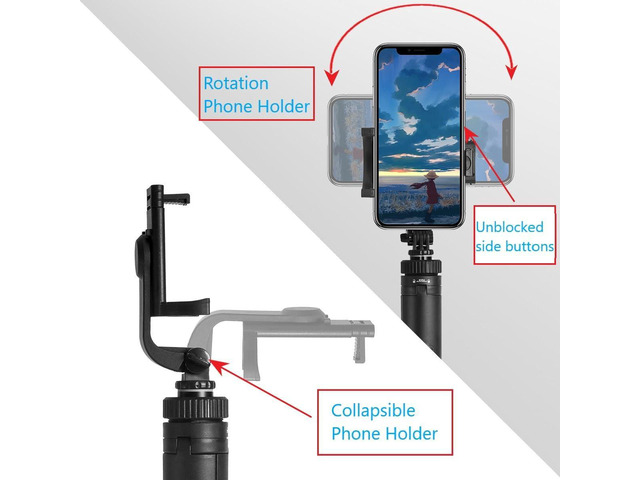 66' Tripod for iPhone & Camera, Portable Phone Tripod with Rechargeable Remote Control and Rotate Phone Stand, Selfie Stick for iPhone/Gopro and...