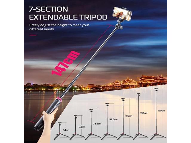 ULANZI MT-44 Extendable Phone Tripod, 59' Selfie Stick Vlog Stand with 2 in 1 Phone Clip, 360° Ball Head Camera-Tripod for iPhone Sony Canon Action...