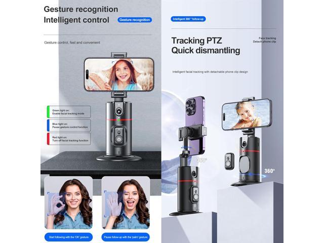 Auto Tracking Phone Holder,360° Rotation Phone Camera Mount Smart Shooting Phone Tracking Holder with Remote Selfie Stick for iPhone Android...
