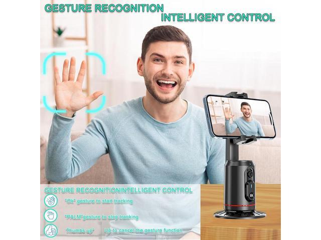 Auto Face Tracking Tripod 360° Rotating Auto Tracking Phone Stand, No App, Gesture Control Smart Shooting Camera Mount with Selfie Light and Remote...