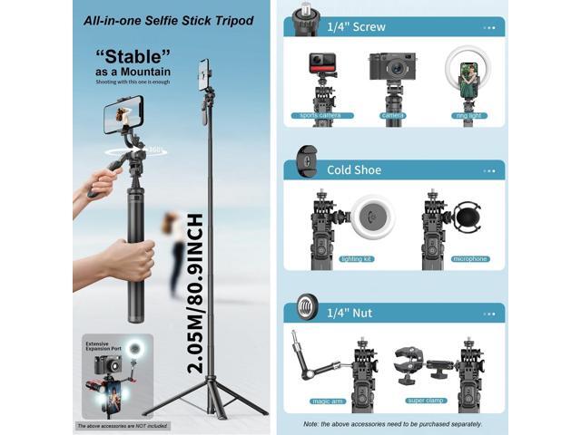 80' Phone Tripod & Selfie Stick - All in One Extendable Tall Cell Phone Tripod for iPhone with Remote and Cold Shoe Mount, 360° Rotation Tripods...