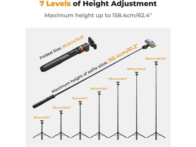 K & F Concept 62'' Phone Selfie Stick Tripod, 2-in-1 Lightweight Cellphone Holder and Camera Stand with Remote, Compatible with...