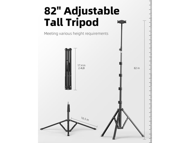 Weilisi Heavy Duty Tablet Tripod Stand 82 Tall, Floor Stand with Remote and Adjustable Gooseneck for Watching/Stream/Recording, Tripod for iPad Pro...