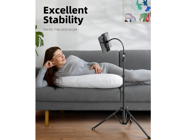 Weilisi Heavy Duty Tablet Tripod Stand 82 Tall, Floor Stand with Remote and Adjustable Gooseneck for Watching/Stream/Recording, Tripod for iPad Pro...