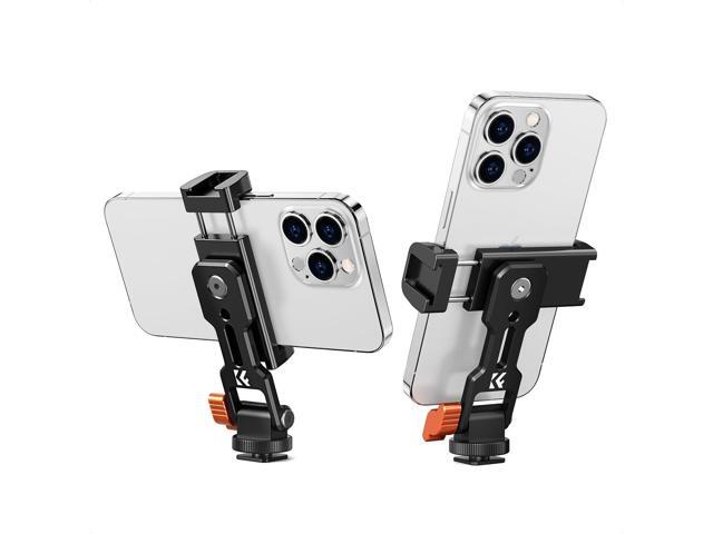 K & F CONCEPT Metal Phone Tripod Mount, Universal Smartphone Stand with 2 Cold Shoe Mount, Adjustable Cellphone Holder for Horizontal and Vertical...