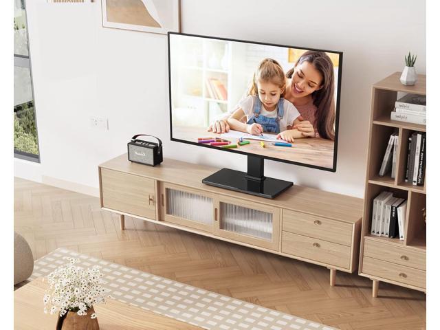 FITUEYES Universal Table Top TV Stand for 27-55 inch TVs Height Adjustable TV Mount Stand Base for Living Room,Bedroom, Glass Base, Black