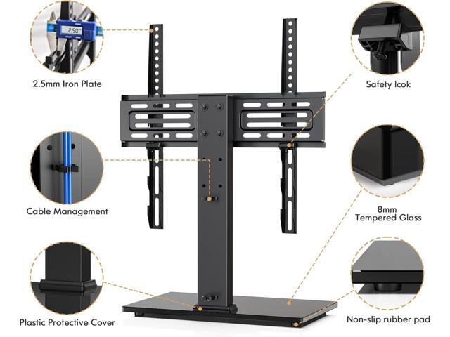 FITUEYES Universal Table Top TV Stand for 27-55 inch TVs Height Adjustable TV Mount Stand Base for Living Room,Bedroom, Glass Base, Black