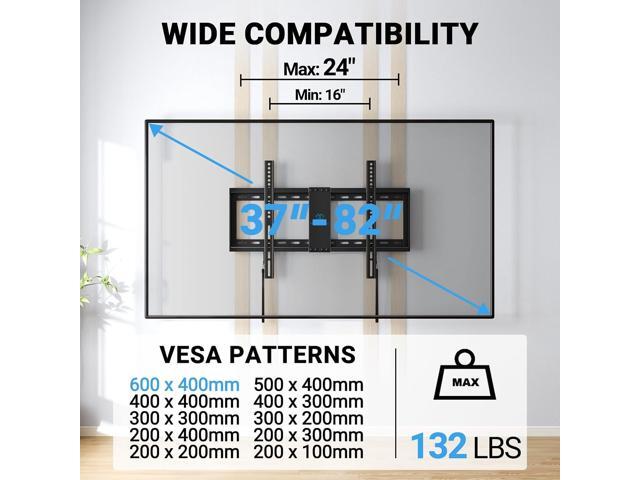 PERLESMITH Fixed TV Wall Mount Bracket for 32-82 Inch LED, LCD, and OLED Flat Screen TVs - Fits 16- 24 Wood Studs, Fixed TV Mount with VESA 600 x...
