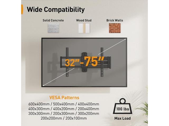 Perlegear Corner TV Wall Mount Long Arm TV Mount Bracket for 32-75 Inch TVs-Full Motion TV Wall Mount with 32.37 Extension & Swivel Articulating...