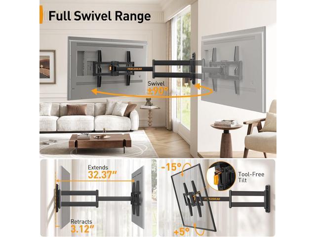 Perlegear Corner TV Wall Mount Long Arm TV Mount Bracket for 32-75 Inch TVs-Full Motion TV Wall Mount with 32.37 Extension & Swivel Articulating...