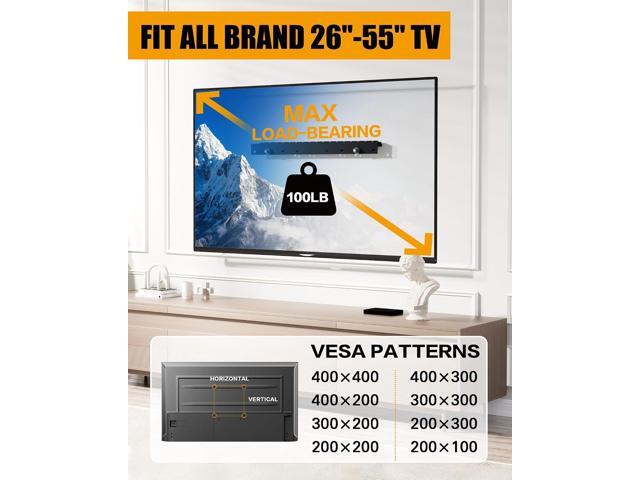 No Drill TV Wall Mount for 2655 Inch TVs, Includes 26,32,50,55 Inch Models, Studless Narrow Wall TV Stand, Slim Drywall TV Bracket, Max VESA...
