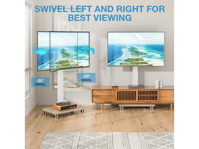 YOMT Portable Floor TV Stand on Wheels for 32-70 Inch TVs, Tall Universal Rolling TV Stand with Swivel Mount, Elegant Lockable Mobile TV Cart with...