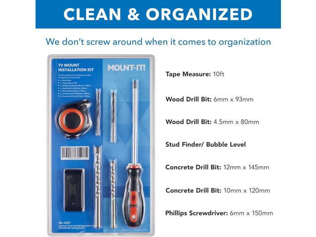 Mount-It! Universal TV Mount Installation Kit, 7-Piece Set Includes 2 Wood Drill Bits, 2 Concrete Drill Bits, 1 Stud Finder with Bubble Level, 1...