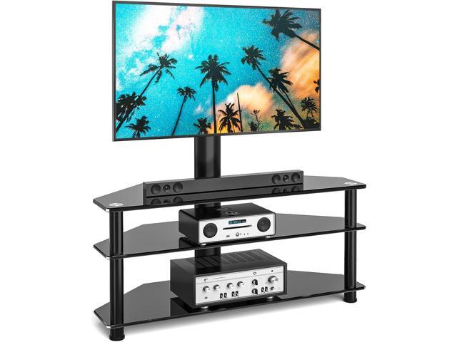 Rfiver Corner Swivel Glass TV Stand with Mount for 32-70 Inch Screen TV up to 110lbs, Height Adjustable Corner TV Stand with Mount, Entertainment...