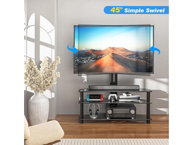 Rfiver Corner Swivel Glass TV Stand with Mount for 32-70 Inch Screen TV up to 110lbs, Height Adjustable Corner TV Stand with Mount, Entertainment...