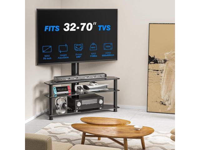 Rfiver Corner Swivel Glass TV Stand with Mount for 32-70 Inch Screen TV up to 110lbs, Height Adjustable Corner TV Stand with Mount, Entertainment...