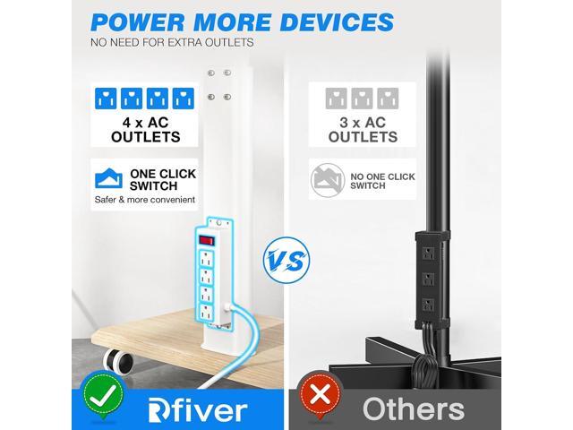 Rfiver Sleek Rolling TV Stand with Power Outlet for Home Decor, Height Adjustable Portable TV Stand on Wheels for 32-70 Inch TVs, Strong Tall...
