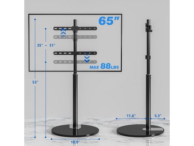 Rfiver Swivel Floor TV Stand with 90 Degree Swivel for 32-65 inch LCD LED TV, Modern Simple Design Black Corner TV Floor Stand with Round Glass...