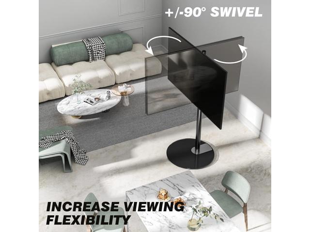 Rfiver Swivel Floor TV Stand with 90 Degree Swivel for 32-65 inch LCD LED TV, Modern Simple Design Black Corner TV Floor Stand with Round Glass...