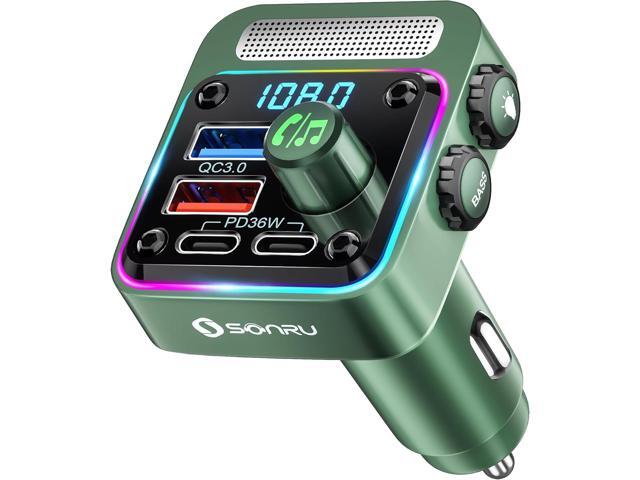 Bluetooth 5.3 FM Transmitter Car Adapter - SONRU Car Charger 54W [PD 36W & QC3.0 18W], Wireless FM Radio Transmitter [HiFi Treble & Bass Player], 5...